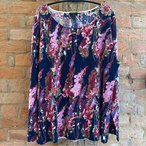 Talbots Multicolor Floral Long Sleeve Sweater Top Merino Wool